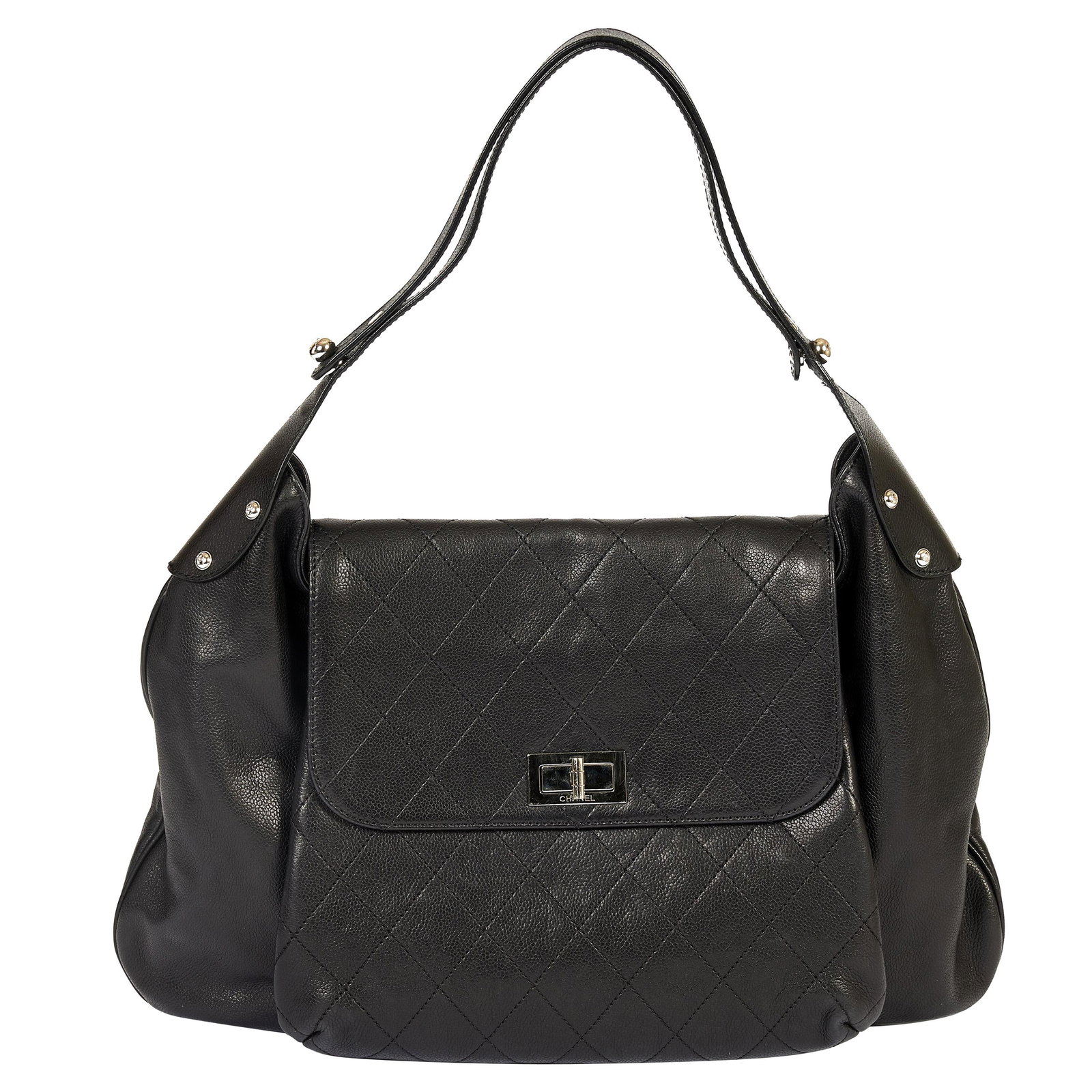 Chanel Black Caviar Leather Shoulder Bag with Attached Purse: Chanel Black Caviar Leather Shoulder Bag with Attached Purse This exquisite Chanel Black Caviar Leather Shoulder Bag is a timeless accessory, perfect for everyday use. Crafted from luxurious caviar le