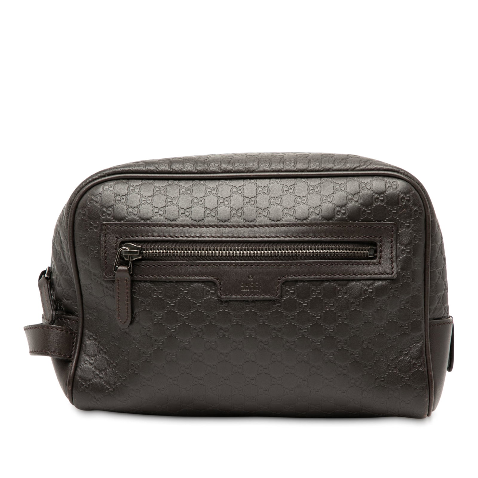 Brown Leather Crossbody Microguccissima Bag with Embossed Design: Brown Leather Crossbody Microguccissima Bag with Embossed Design This Gucci Microguccissima clutch is crafted from embossed leather and features a crossbody design with a flat leather side handle. It 
