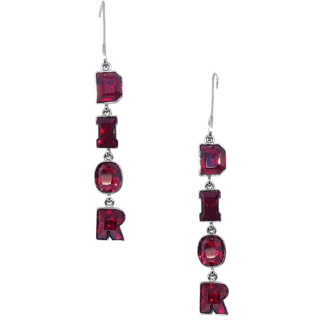 Christian Dior Silver Dangle Rhinestone Earrings with Screw Back: Christian Dior Silver Dangle Rhinestone Earrings with Screw Back These Christian Dior pierced dangle earrings feature a silver tone design adorned with rhinestones. They are secured with a screw back 
