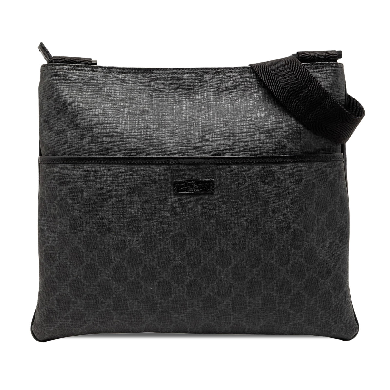 Gucci GG Supreme Black Crossbody Bag with Adjustable Strap: Gucci GG Supreme Black Crossbody Bag with Adjustable Strap This Gucci GG Supreme Crossbody bag showcases a coated canvas body with leather trim and features an adjustable flat strap. The design includ