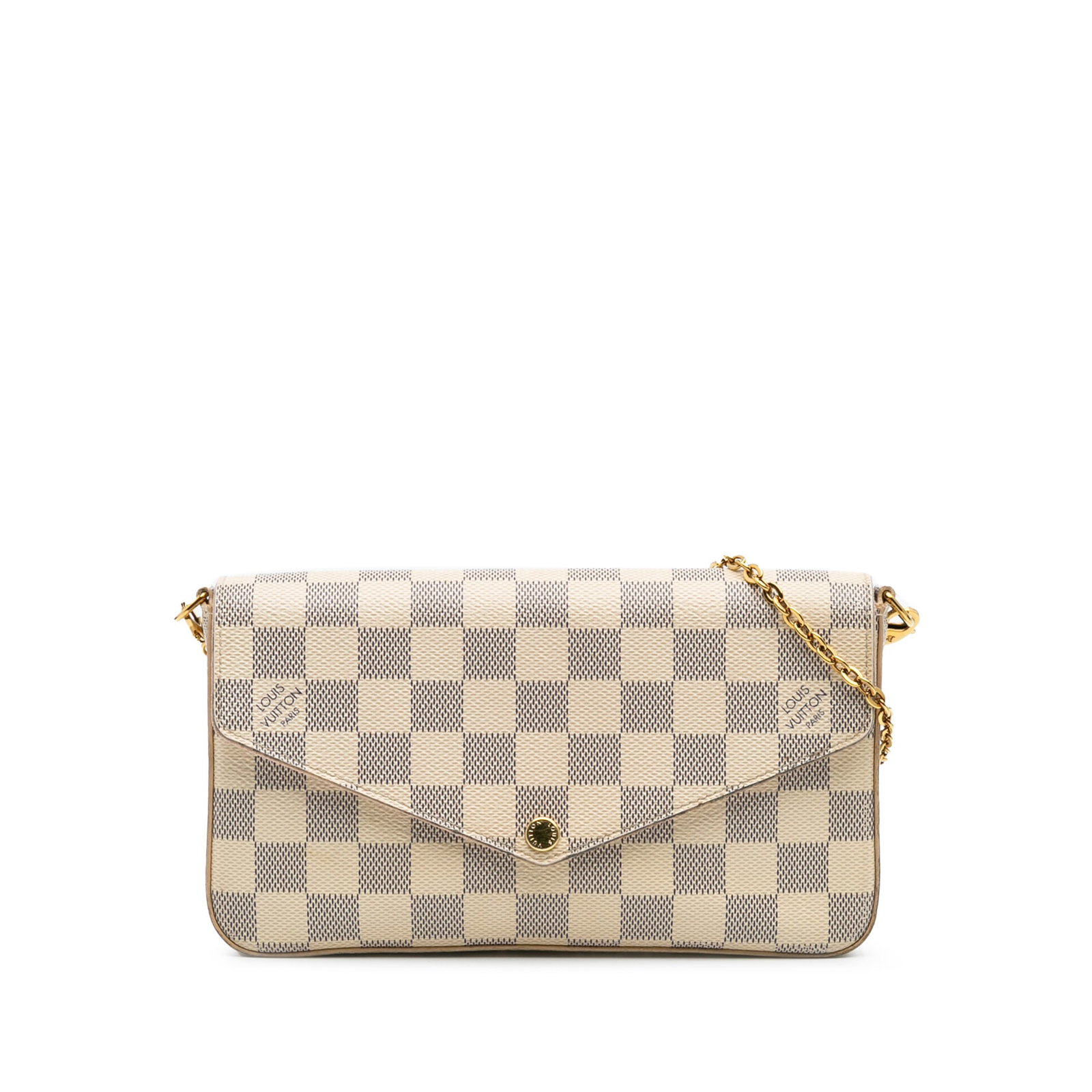 Louis Vuitton Damier Azur Pochette Felicie Crossbody Bag: Louis Vuitton Damier Azur Pochette Felicie Crossbody Bag The Louis Vuitton Damier Azur Pochette Felicie is a stylish crossbody bag crafted from durable damier azur canvas. It features a detachable gol