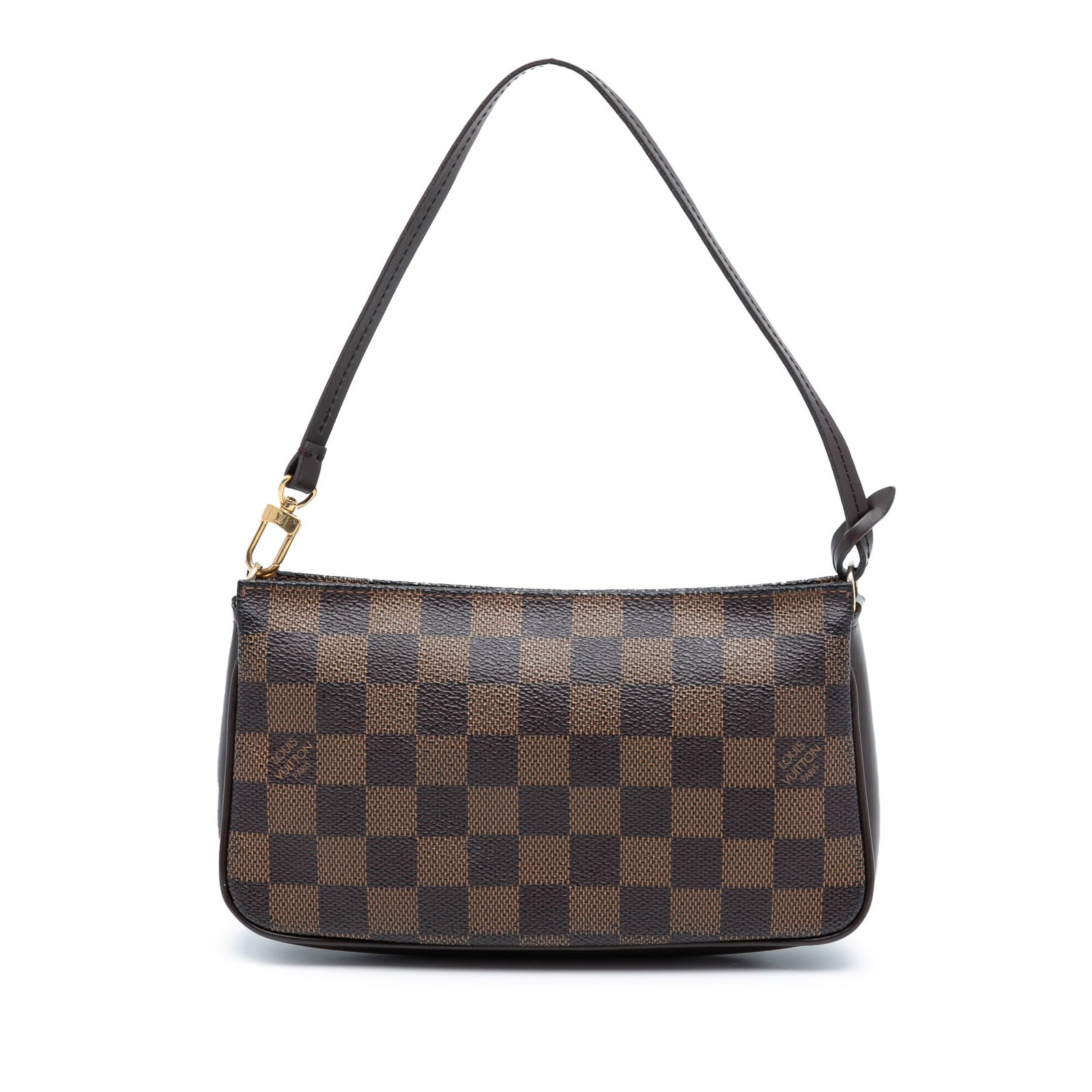 Damier Ebene Canvas Navona Handbag with Leather Trim by Louis Vuitton: Damier Ebene Canvas Navona Handbag with Leather Trim by Louis Vuitton The Louis Vuitton Damier Ebene Navona is crafted from signature Damier Ebene canvas with leather trim. It features a flat leather 