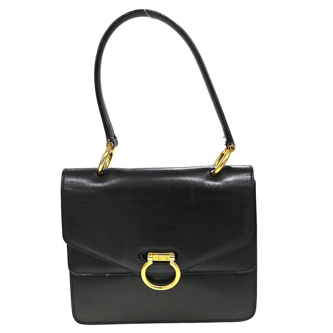 Celine Small Black Leather Double Handle Women's Handbag: Celine Small Black Leather Double Handle Women's Handbag This Celine small handbag features a black leather exterior and double leather handles, making it ideal for casual occasions. The bag is accent