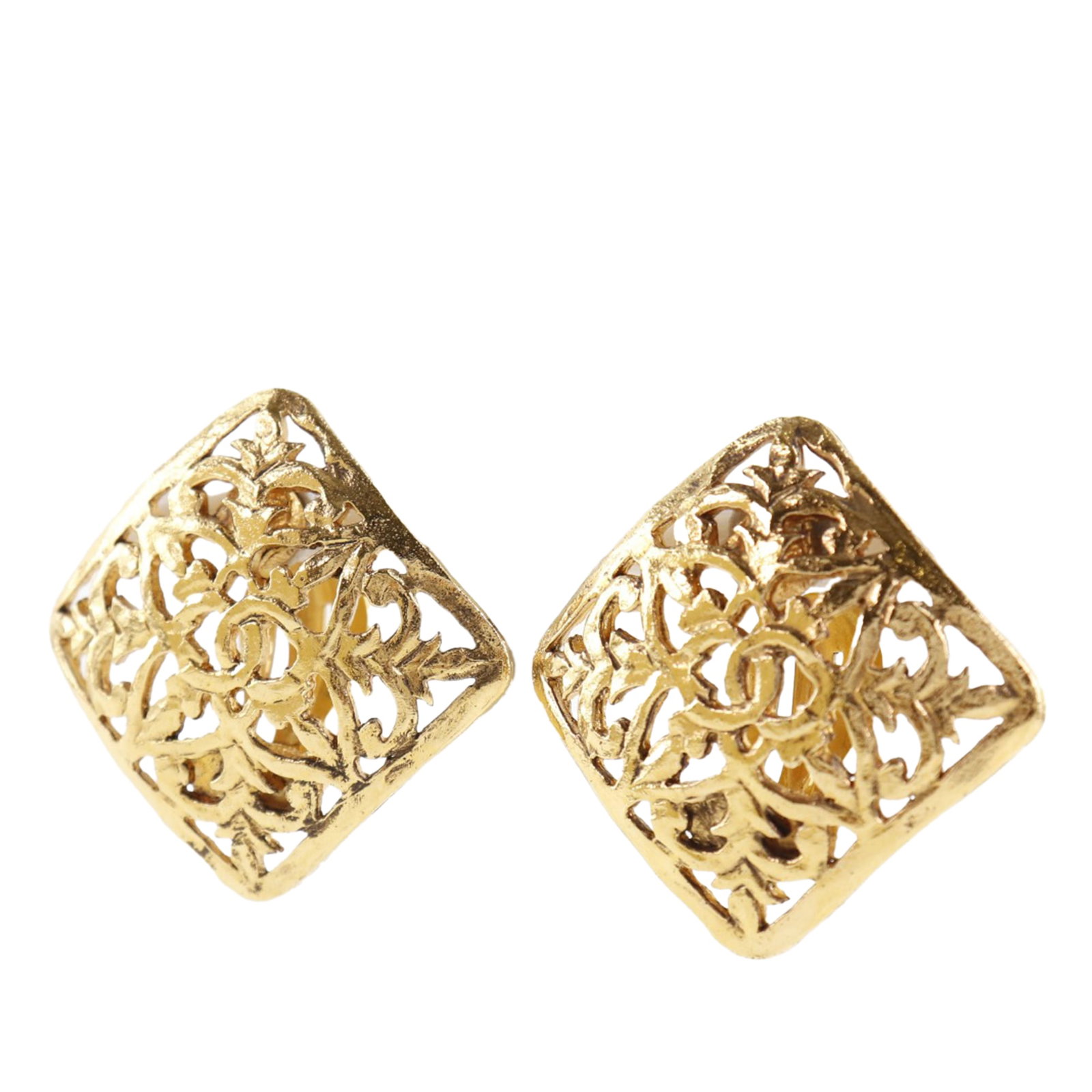 Chanel Square Gold Plated Clip On Earrings CC Logo (1 of 5)