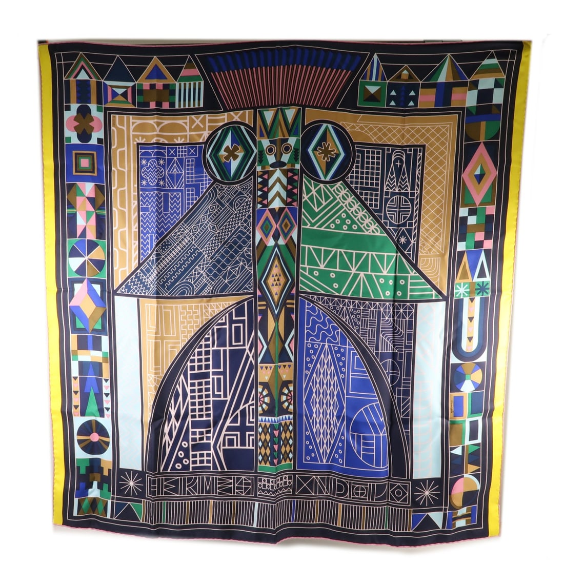 Silk Multicolor 90x90 cm Scarf from HERMES France: Silk Multicolor 90x90 cm Scarf from HERMES France This Hermes women's scarf is crafted from luxurious silk and features a vibrant multicolor design. Made in France, it is a classic 90x90 cm square sca