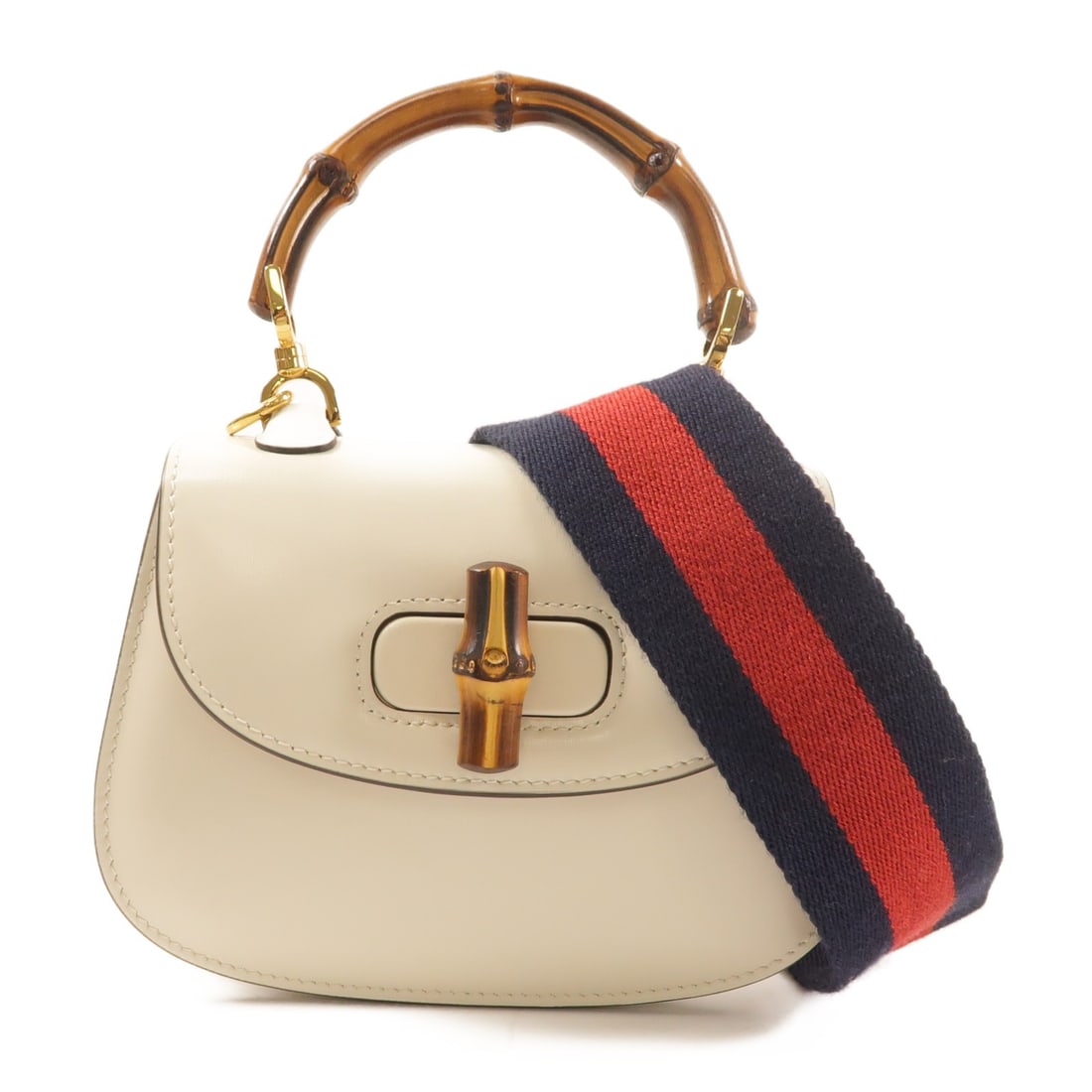 Gucci Bamboo 1947 Calfskin 2 Way White Shoulder Bag with Gold Hardware: Gucci Bamboo 1947 Calfskin 2 Way White Shoulder Bag with Gold Hardware This Gucci GG Bamboo 1947 2-way shoulder bag is crafted from white calfskin leather and features gold-tone hardware. Designed for