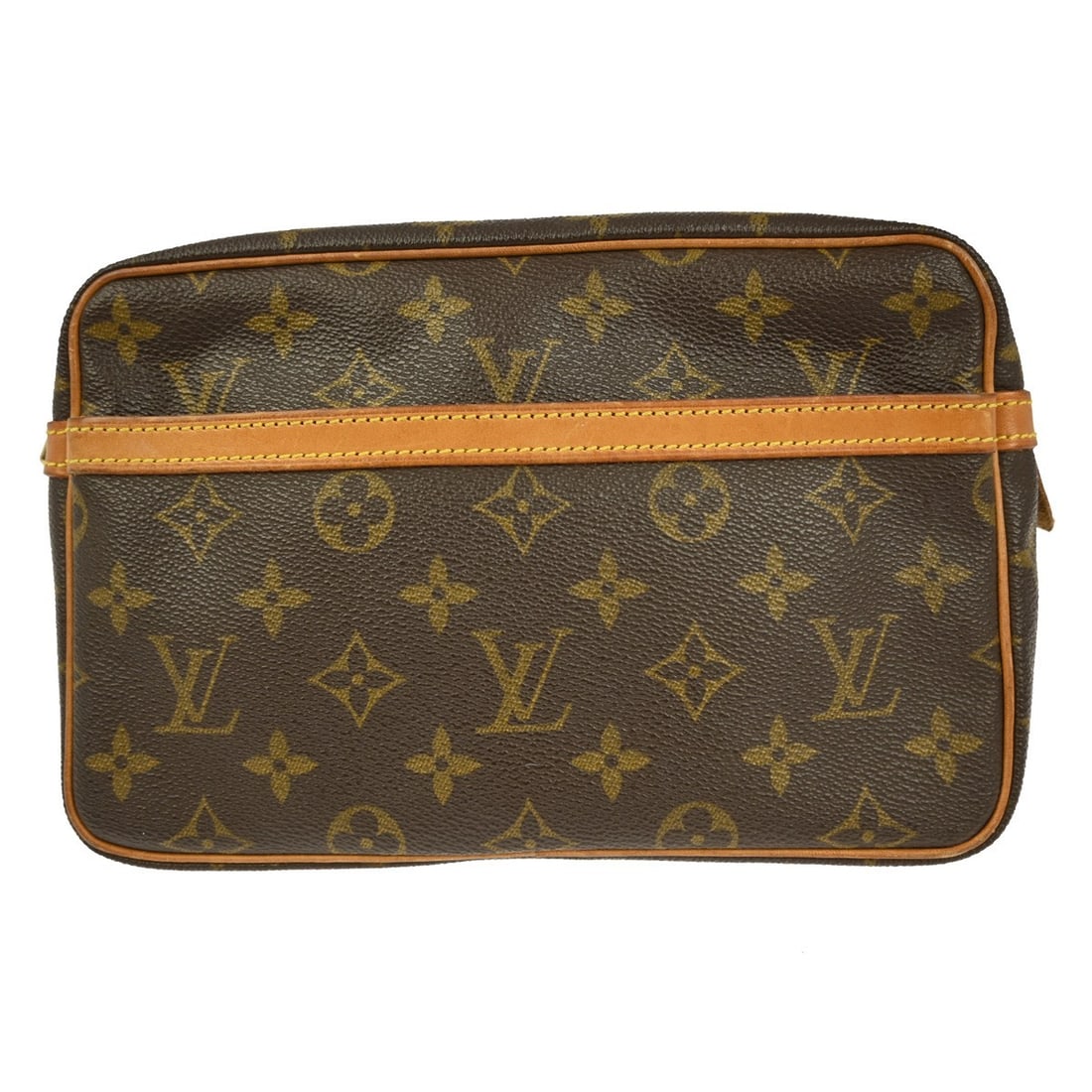Louis Vuitton Compiegne 23 Monogram Canvas Clutch Bag M51847: Louis Vuitton Compiegne 23 Monogram Canvas Clutch Bag M51847 This Louis Vuitton Compiegne 23 clutch bag features the iconic monogram canvas with brown leather accents. Designed in a medium size, it of