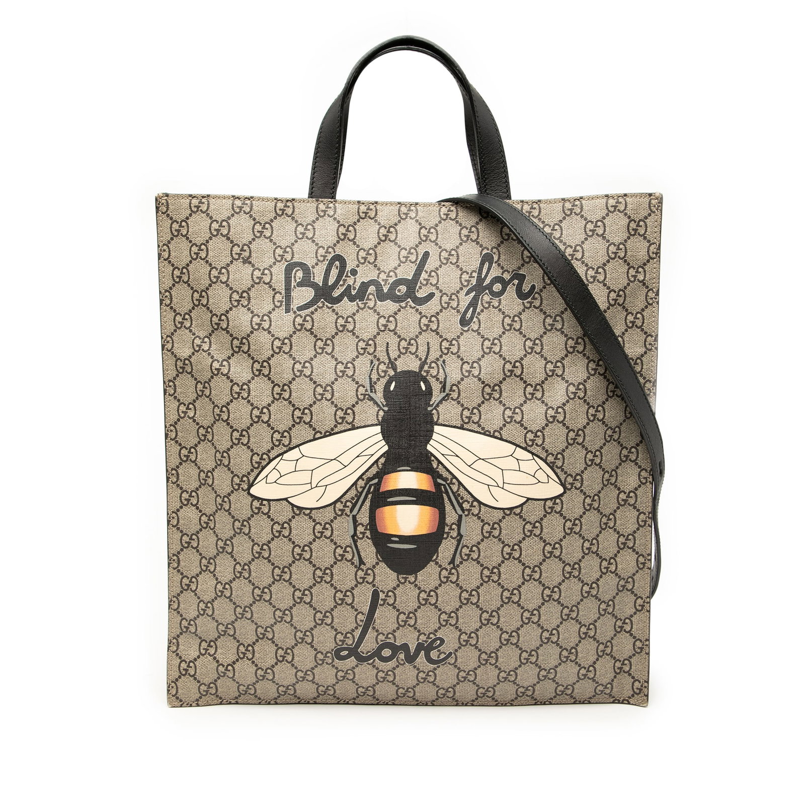 GG Supreme Blind For Love Brown Canvas Satchel with Leather Handles: GG Supreme Blind For Love Brown Canvas Satchel with Leather Handles This Gucci GG Supreme Blind For Love Satchel features a coated canvas body with flat leather handles, a detachable flat leather stra