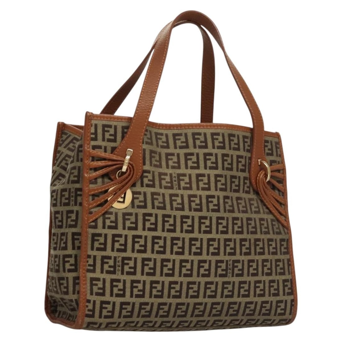 Fendi Zucchino Canvas Brown Gold Women's Handbag Italy (1 of 18)