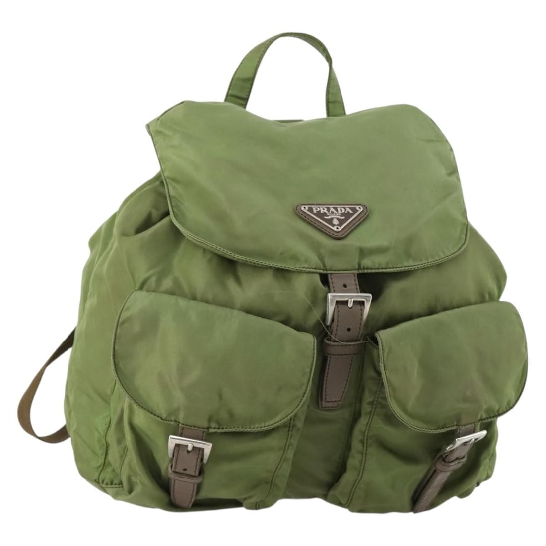Nylon Unisex Backpack Prada with Dual Front Pockets Khaki (1 of 18)