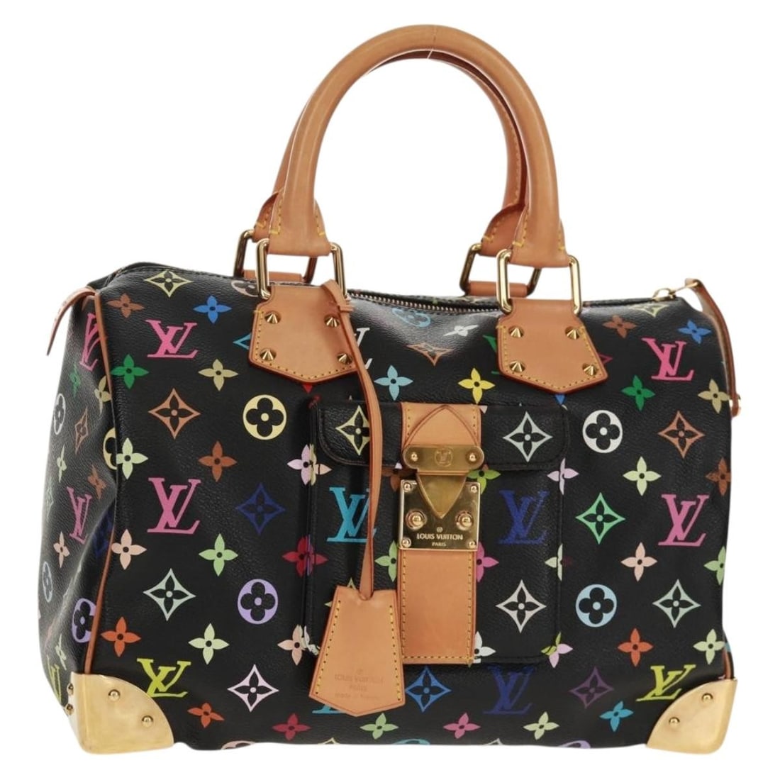 Louis Vuitton Speedy 30 Multicolor Monogram Canvas Black Handbag M92642 France: Louis Vuitton Speedy 30 Multicolor Monogram Canvas Black Handbag M92642 France This is a Louis Vuitton Monogram Multicolor Speedy 30 handbag in black, crafted from Monogram Multicolor canvas. The bag 
