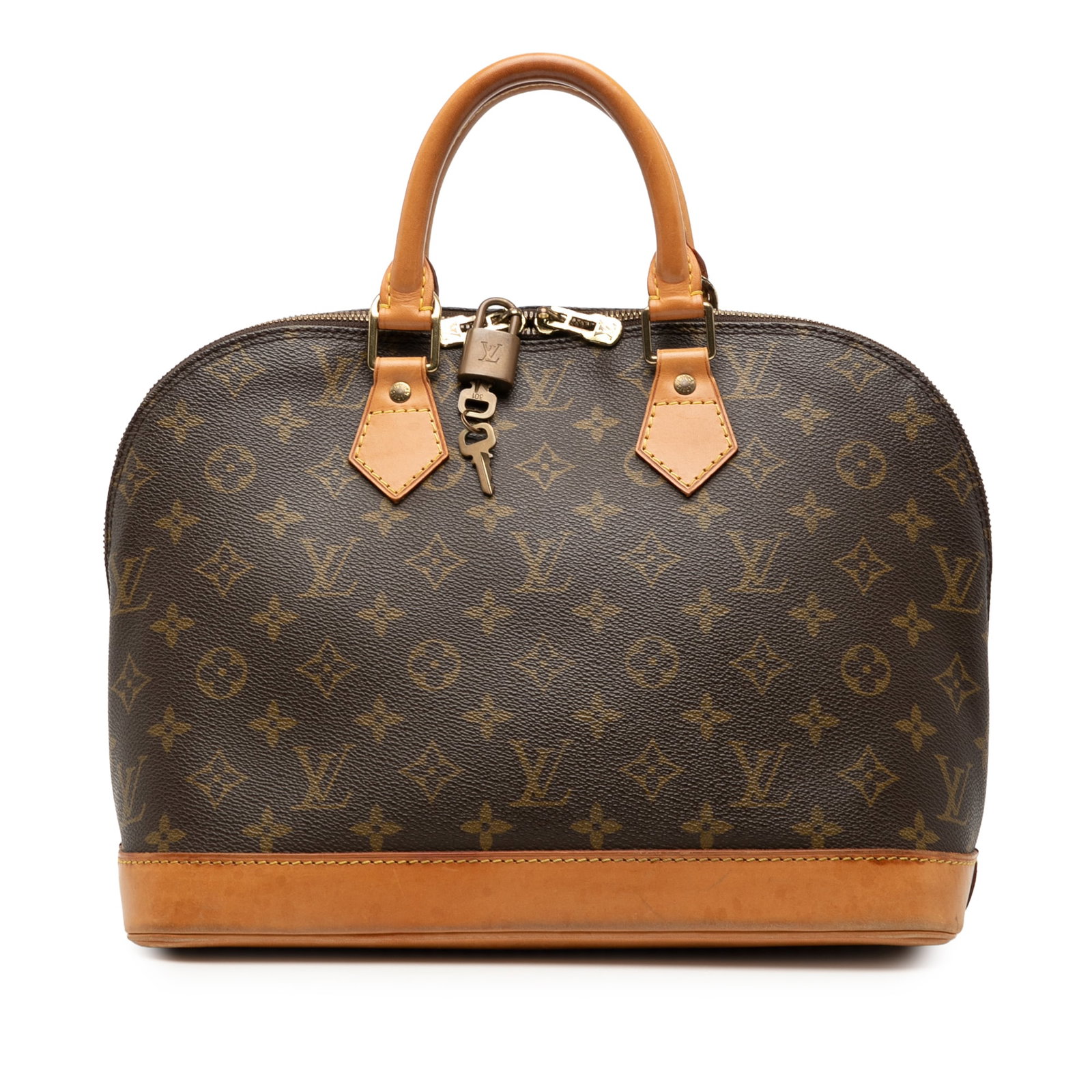 Louis Vuitton Alma PM Brown Monogram Canvas Satchel with Vachetta Leather Trim: Louis Vuitton Alma PM Brown Monogram Canvas Satchel with Vachetta Leather Trim The Louis Vuitton Monogram Alma PM features a classic monogram canvas body with vachetta leather trim and rolled vachetta