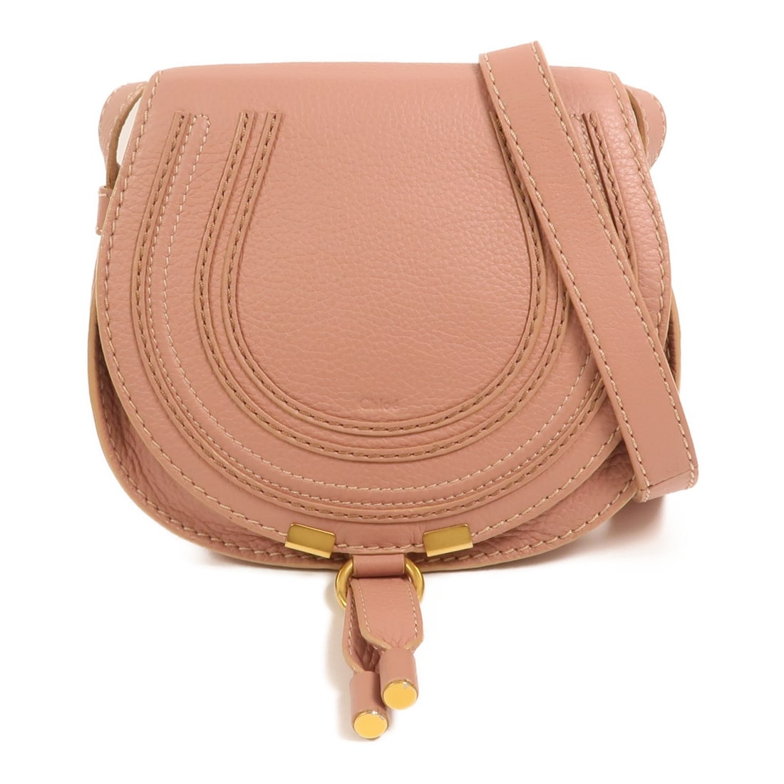 Chloe Marcie Small Pink Calfskin Shoulder Bag with Gold Hardware: Chloe Marcie Small Pink Calfskin Shoulder Bag with Gold Hardware This Chloe Small Marcie Saddle Bag is crafted from pink calfskin leather and features a classic shoulder bag design. It offers a compac