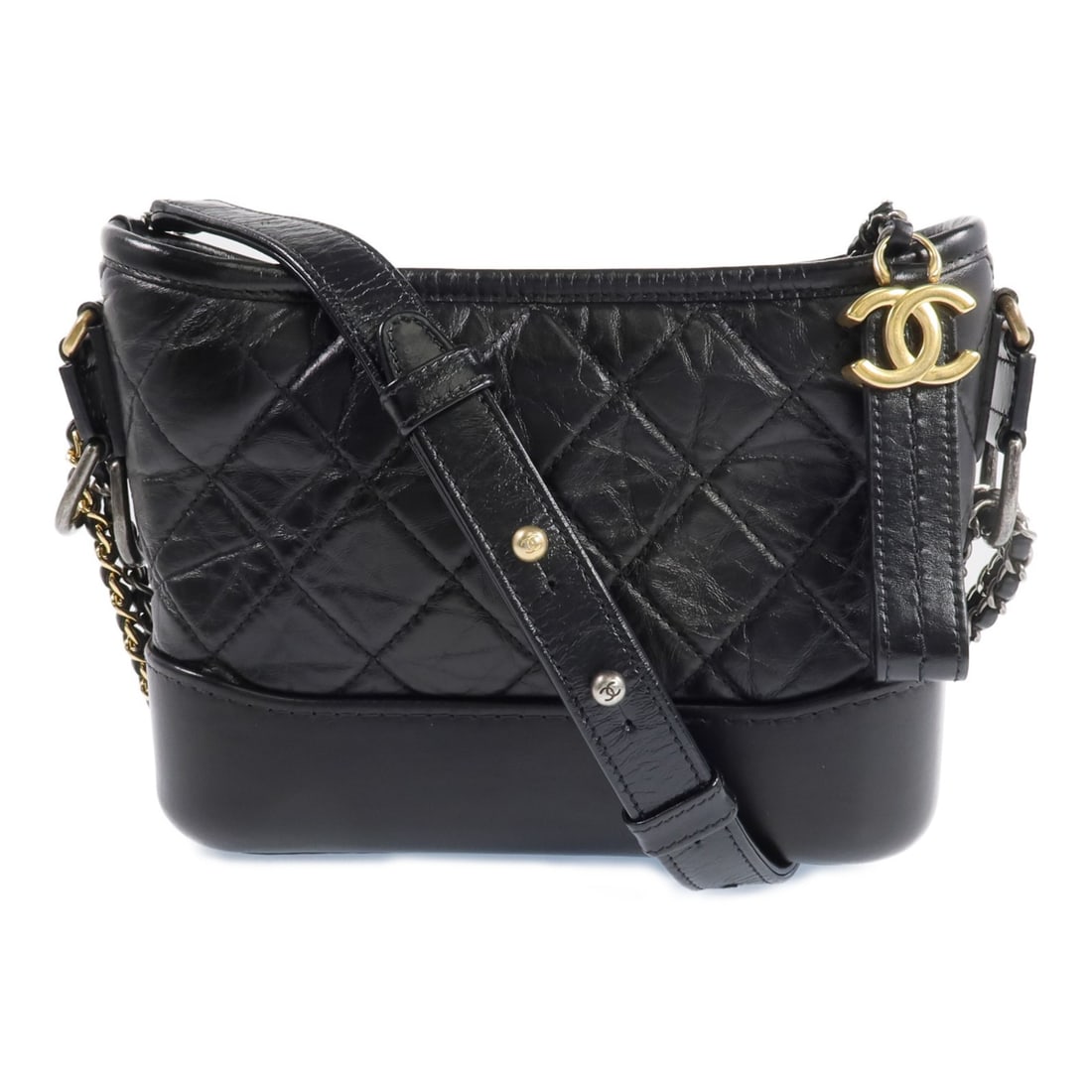 Chanel Gabrielle Small Black Calfskin Shoulder Bag with Mixed Metal Hardware: Chanel Gabrielle Small Black Calfskin Shoulder Bag with Mixed Metal Hardware This Chanel Gabrielle Small shoulder bag features black calfskin leather and a sleek design. It is equipped with both gold-
