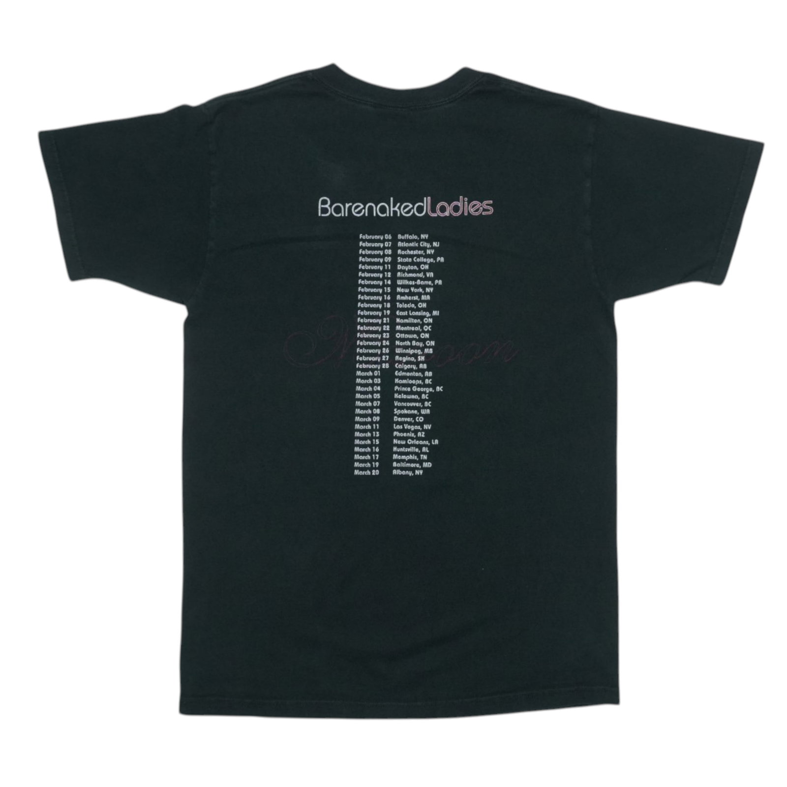 Vintage 2000s Barenaked Ladies Black Cotton Concert T Shirt: Vintage 2000s Barenaked Ladies Black Cotton Concert T Shirt This original vintage Barenaked Ladies tour shirt from the 2000s features a front graphic design. Made from 100% cotton in black, the shirt 