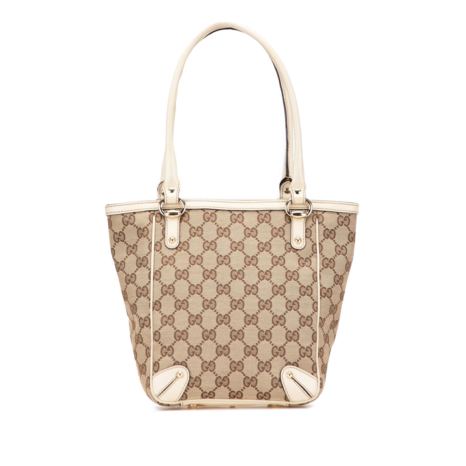 Gucci GG Canvas Tote Bag with Leather Trim and Pockets: Gucci GG Canvas Tote Bag with Leather Trim and Pockets This Gucci GG Canvas Handbag is a stylish tote that showcases a jacquard fabric body complemented by leather trim. It features rolled leather han