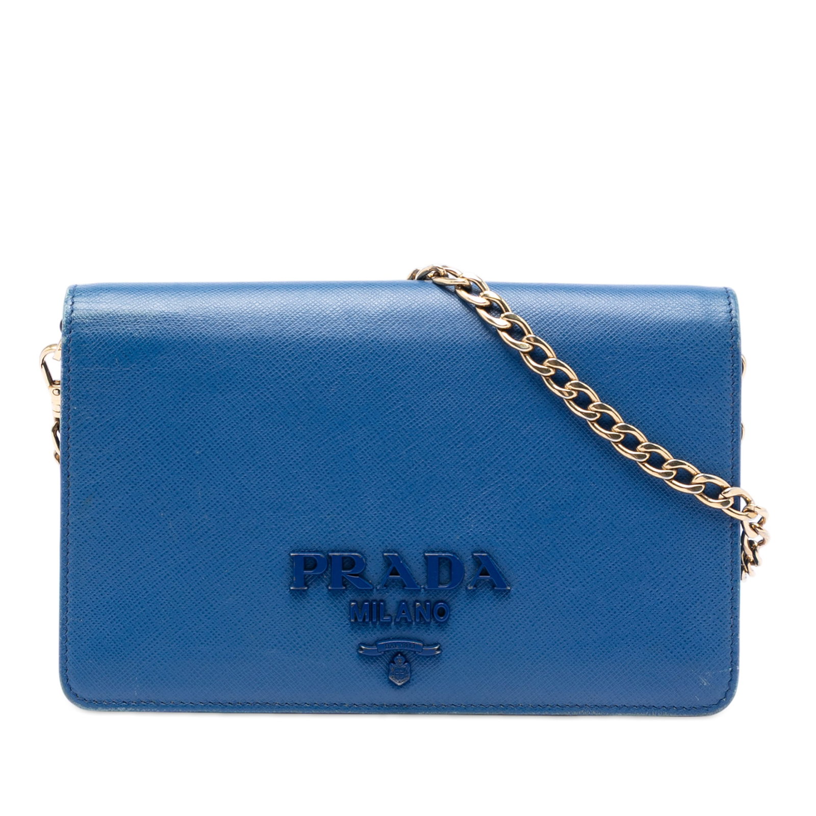 Prada Saffiano Lux Blue Leather Crossbody Bag with Chain Strap (1 of 6)