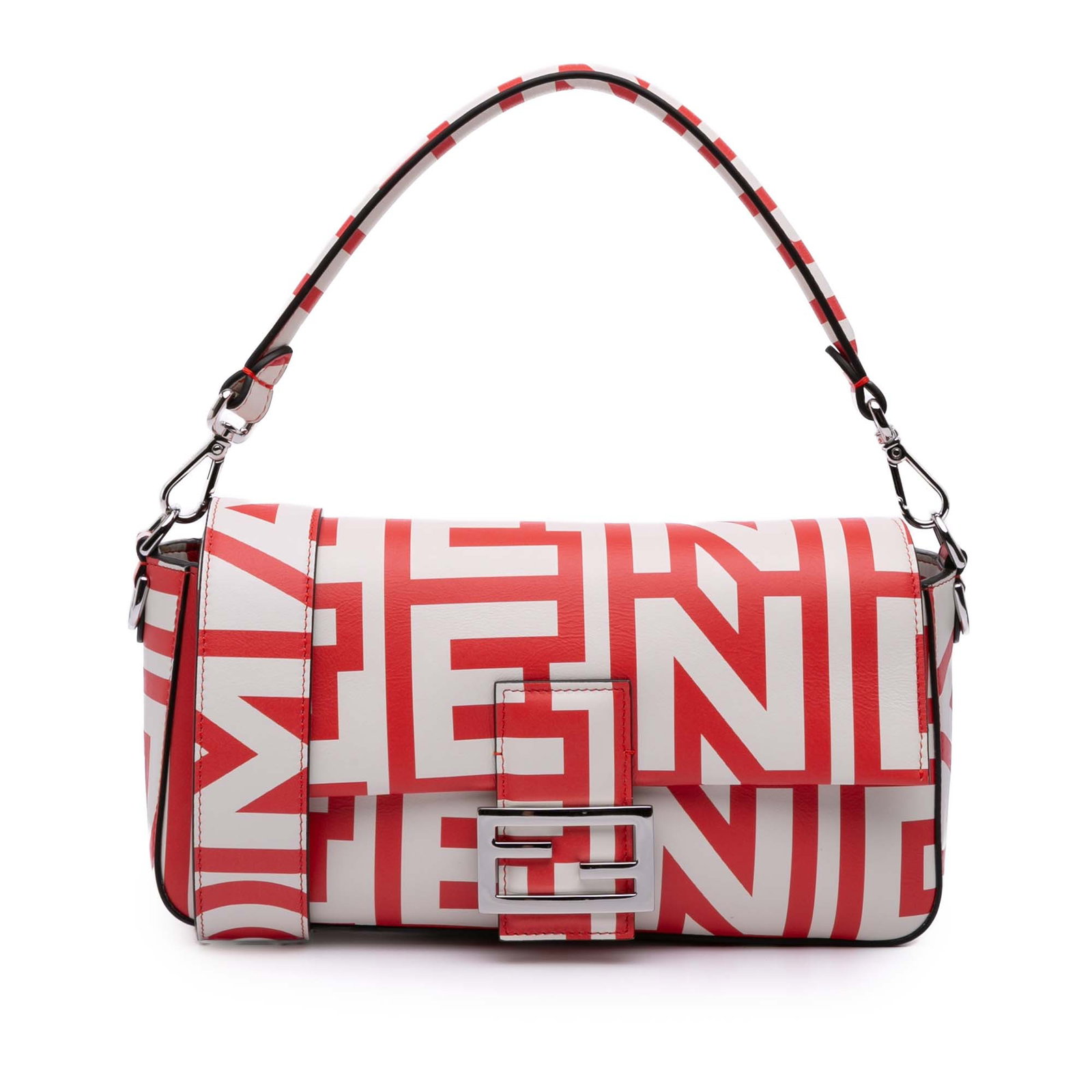 Fendi Marc Jacobs Nappa Vitello King Logo Print Phone Baguette Satchel White Leather: Fendi Marc Jacobs Nappa Vitello King Logo Print Phone Baguette Satchel White Leather This Fendi Marc Jacobs Nappa Vitello King Logo Print Phone Baguette Satchel is a stylish accessory crafted from pri