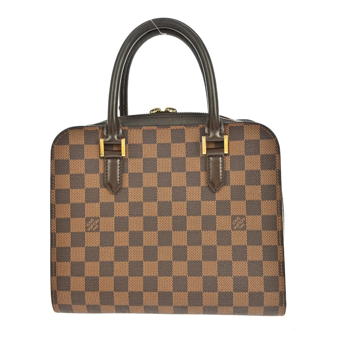 Louis Vuitton Damier Canvas Triana Handbag Brown 26cm x 23cm x 12cm: Louis Vuitton Damier Canvas Triana Handbag Brown 26cm x 23cm x 12cm This Louis Vuitton Triana Bag features the iconic Damier canvas in brown, designed for women. It shows signs of use including scuffs