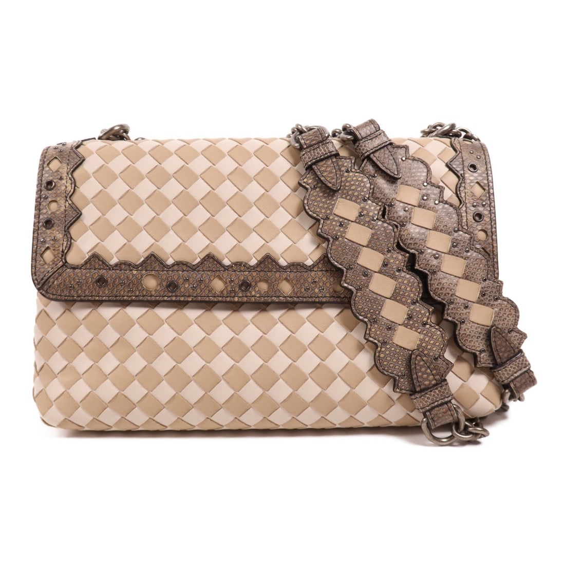 BOTTEGA VENETA Olimpia Checker Beige Lambskin Shoulder Bag (1 of 16)