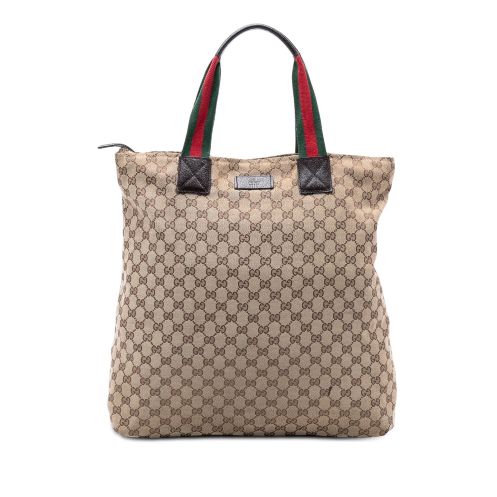 Gucci beige canvas tote with leather trim and web strap accents (1 of 7)