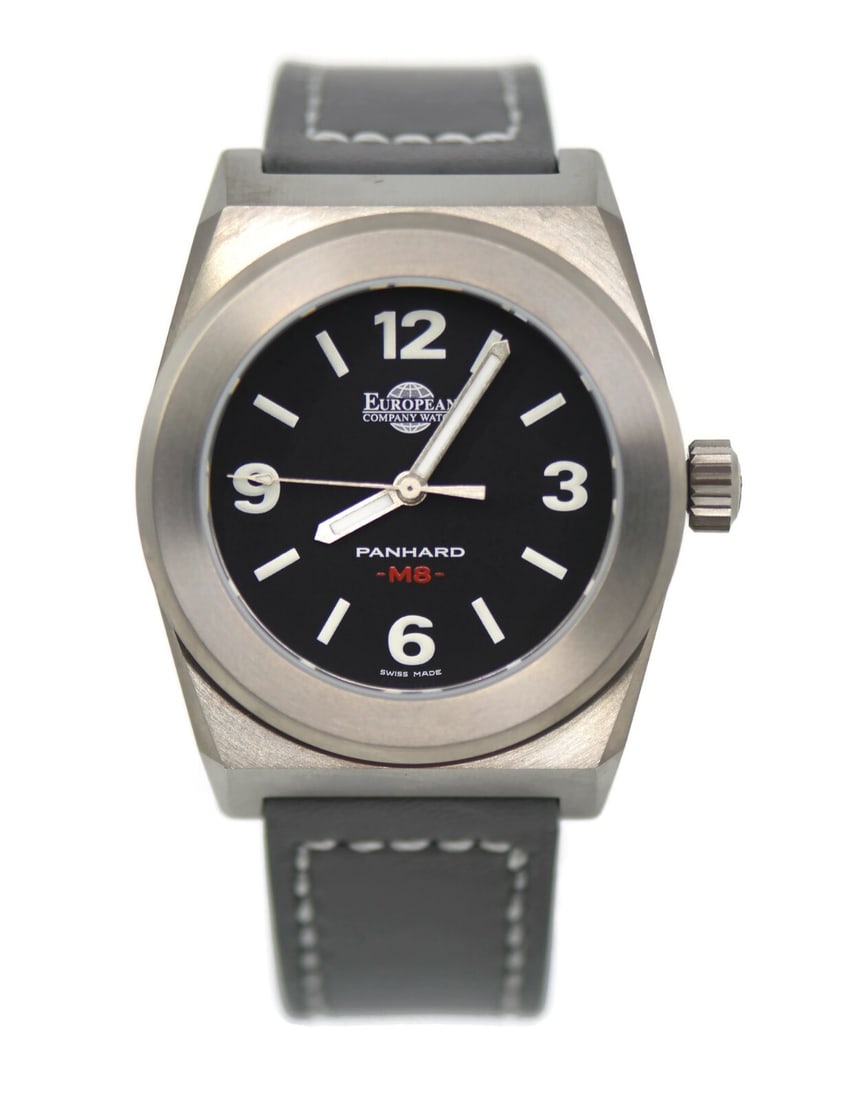 European Company Watch Panhard PM8 Stainless Steel 40mm Leather Band: European Company Watch Panhard PM8 Stainless Steel 40mm Leather Band Introducing the European Company Watch Panhard PM8, a striking wristwatch that combines elegance with functionality. This pre-owned