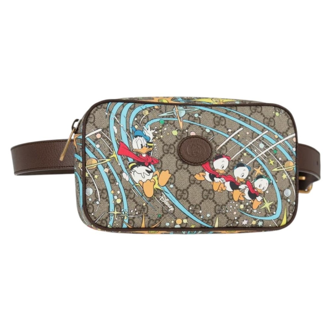 Disney x Gucci GG Supreme Beige Waist Bag PVC Collaboration Model 602695: Disney x Gucci GG Supreme Beige Waist Bag PVC Collaboration Model 602695 This Gucci GG Supreme Disney Collaboration waist bag features a beige PVC leather and GG canvas exterior. The bag is designed w