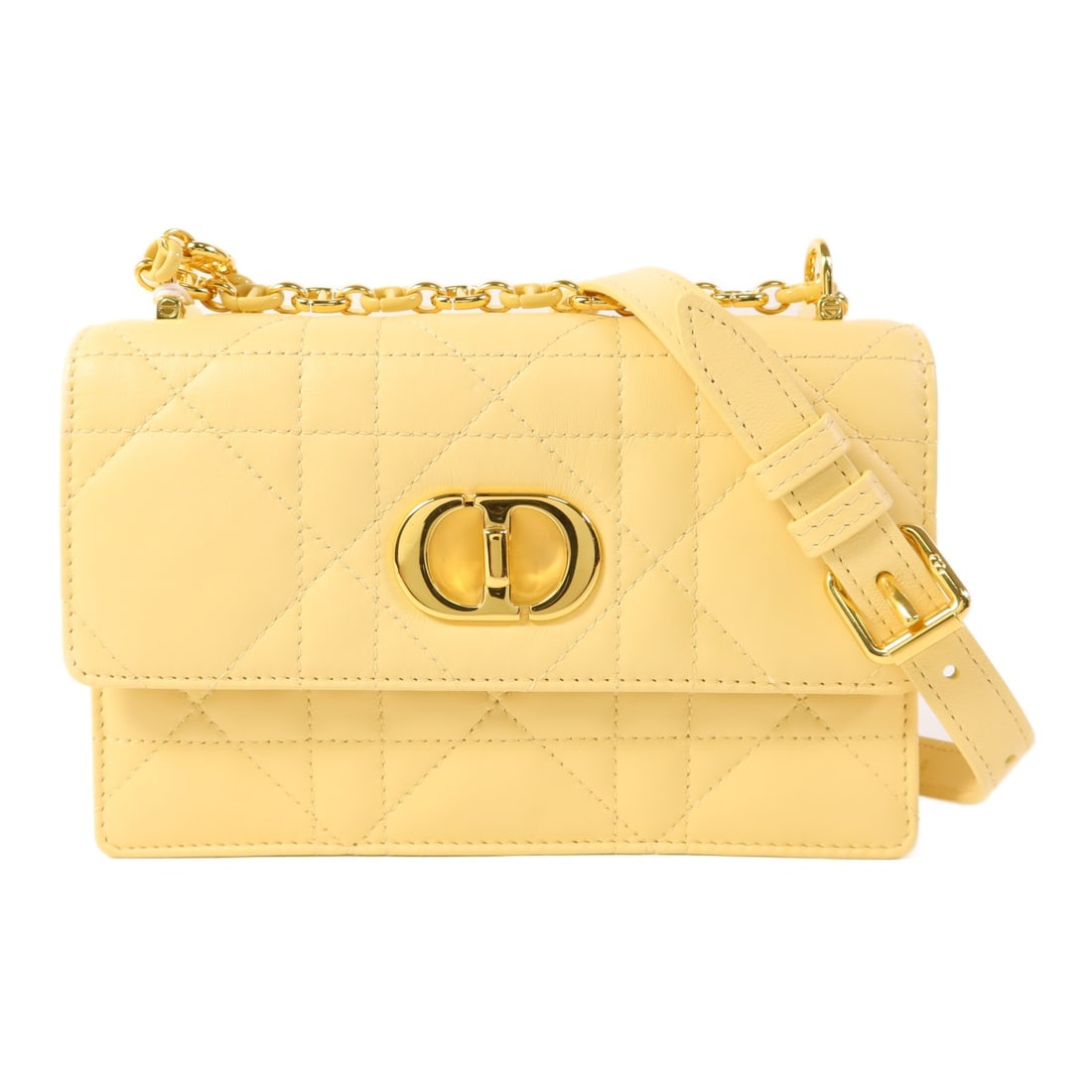 Christian Dior Miss Caro Chain Shoulder Bag Yellow Lambskin GHW: Christian Dior Miss Caro Chain Shoulder Bag Yellow Lambskin GHW This elegant Christian Dior Miss Caro Shoulder Bag is crafted from luxurious lambskin leather in a vibrant yellow hue. Designed for styl