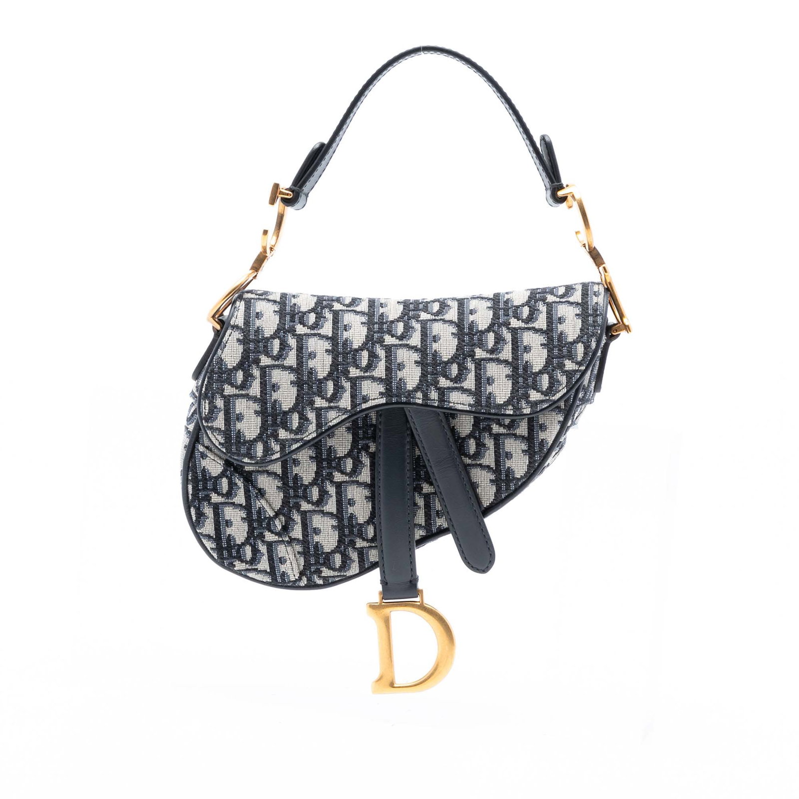 Mini Saddle Bag by Dior Blue Oblique Canvas with Flat Leather Handle (1 of 7)