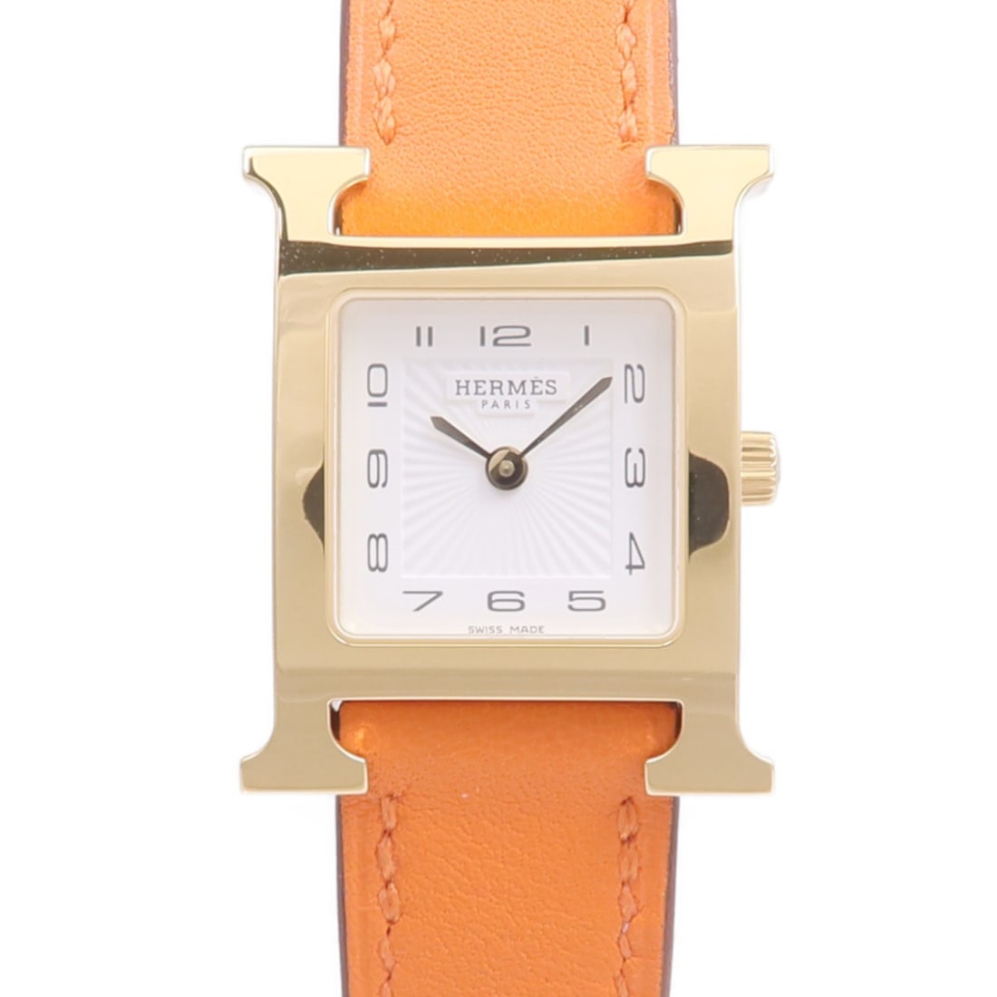 Hermes H Watch HH1.201e Stainless Steel Quartz White Dial Leather Band (1 of 18)