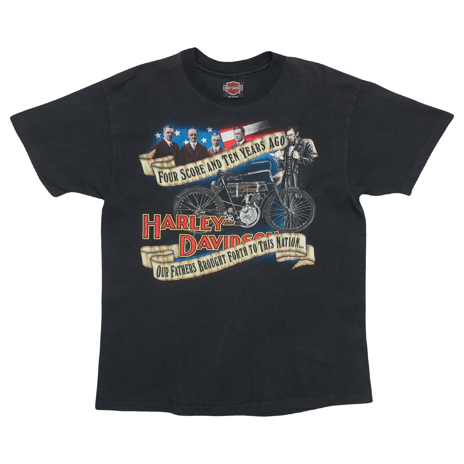 Vintage Black 1990s Four Score Harley Davidson Cotton Graphic Shirt Large (1 of 3)