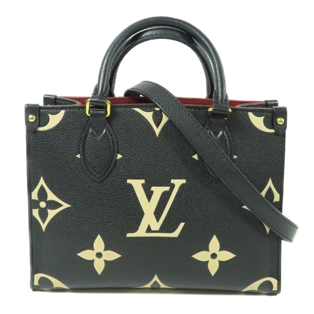 LOUIS VUITTON On The Go PM 2 Way Bag M45659 Black Beige Calfskin: LOUIS VUITTON On The Go PM 2 Way Bag M45659 Black Beige Calfskin The LOUIS VUITTON LV On The Go PM 2 Way Bag is a stylish and versatile accessory crafted from luxurious calfskin leather. This chic sho