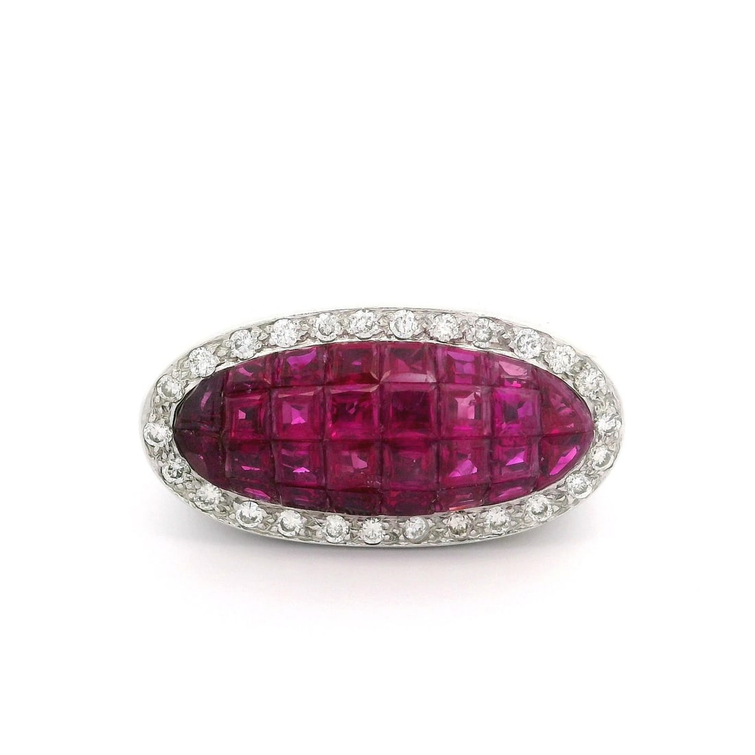 Invisible Set Ruby and Diamond Saddle Ring in 18k White Gold 4.09ctw (1 of 9)