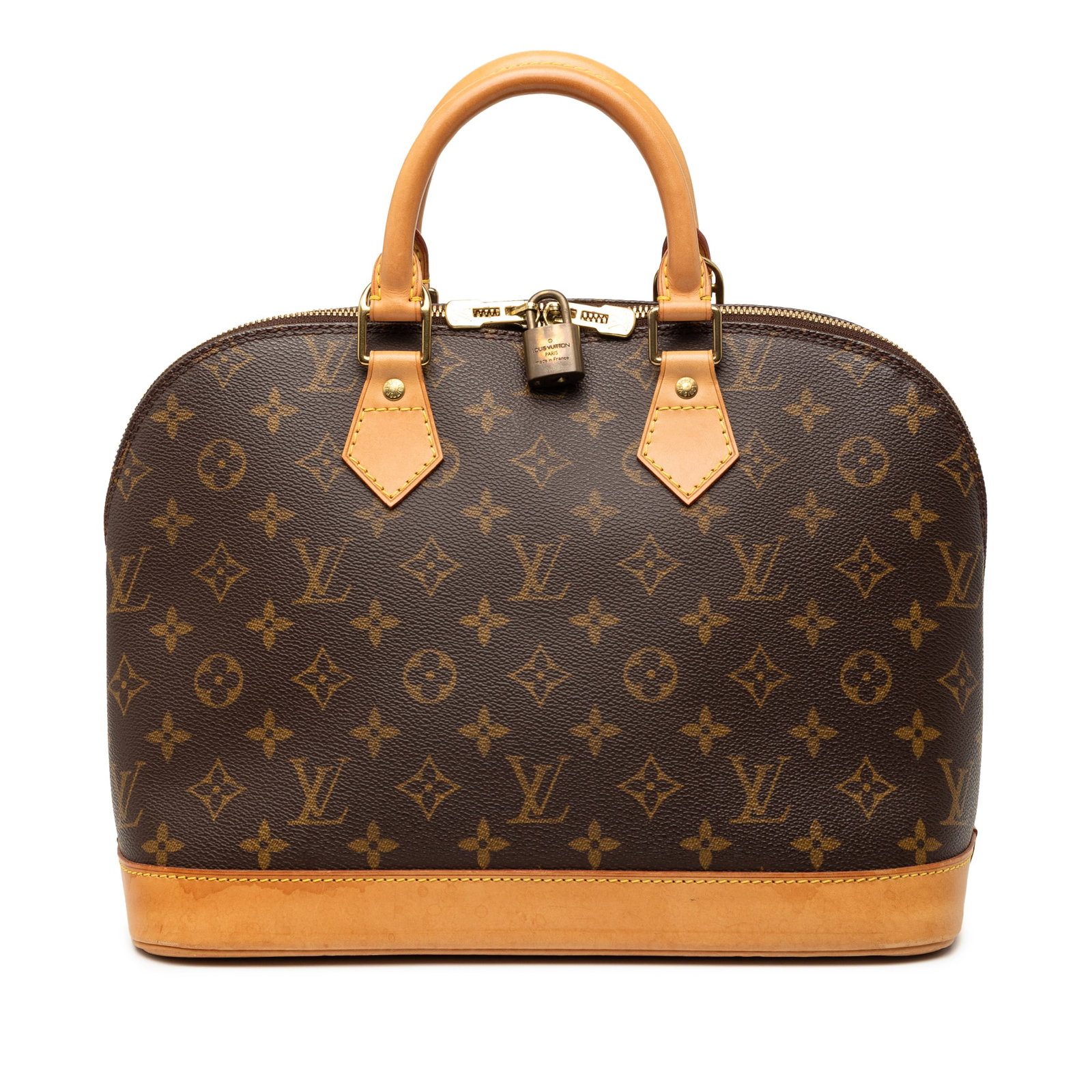 Louis Vuitton Alma PM Brown Monogram Canvas Handbag with Vachetta Leather Trim: Louis Vuitton Alma PM Brown Monogram Canvas Handbag with Vachetta Leather Trim The Louis Vuitton Monogram Alma PM is crafted from monogram canvas with vachetta leather trim and rolled vachetta leather