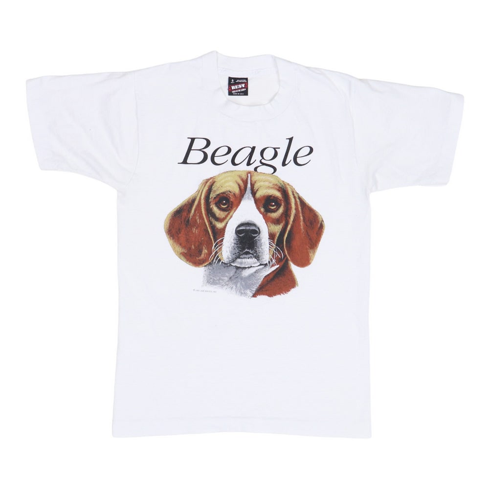 Vintage 1991 White Beagle Print Poly Cotton T-Shirt Size Small (1 of 5)