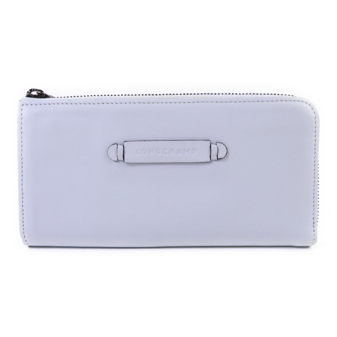 Longchamp Blue Calfskin Around Zip Long Wallet: Longchamp Blue Calfskin Around Zip Long Wallet This is a Longchamp around long wallet crafted from blue calfskin leather. Made in Italy, it features a regular size and a blue frame. The wallet is in v