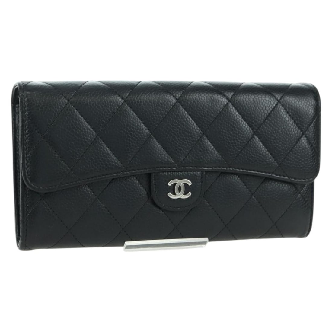 Chanel Caviar Leather Black Matelasse Long Wallet with Silver CC Logo (1 of 18)
