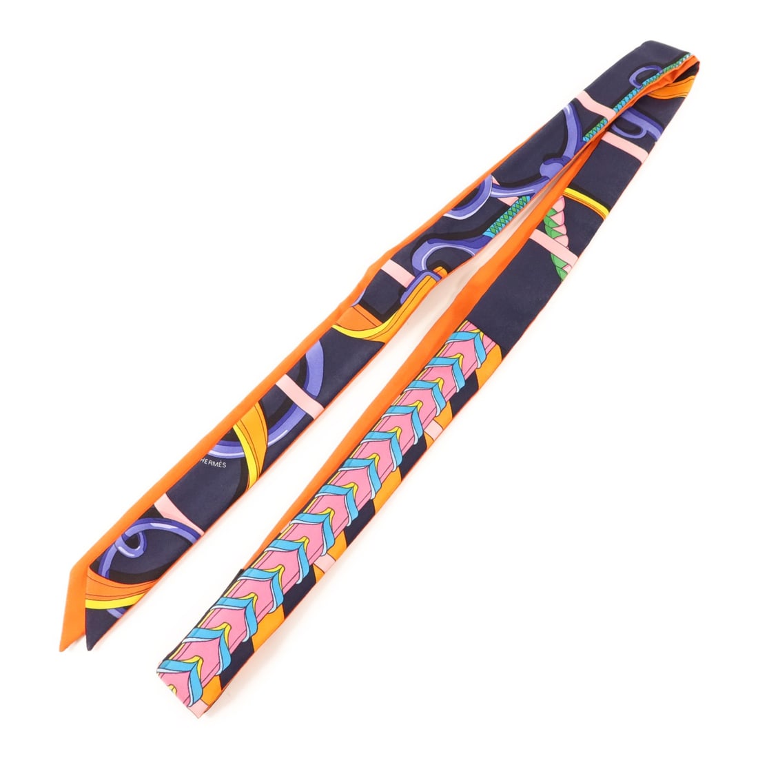 Hermes Silk Twillon Women's Navy and Orange Scarf (1 of 11)