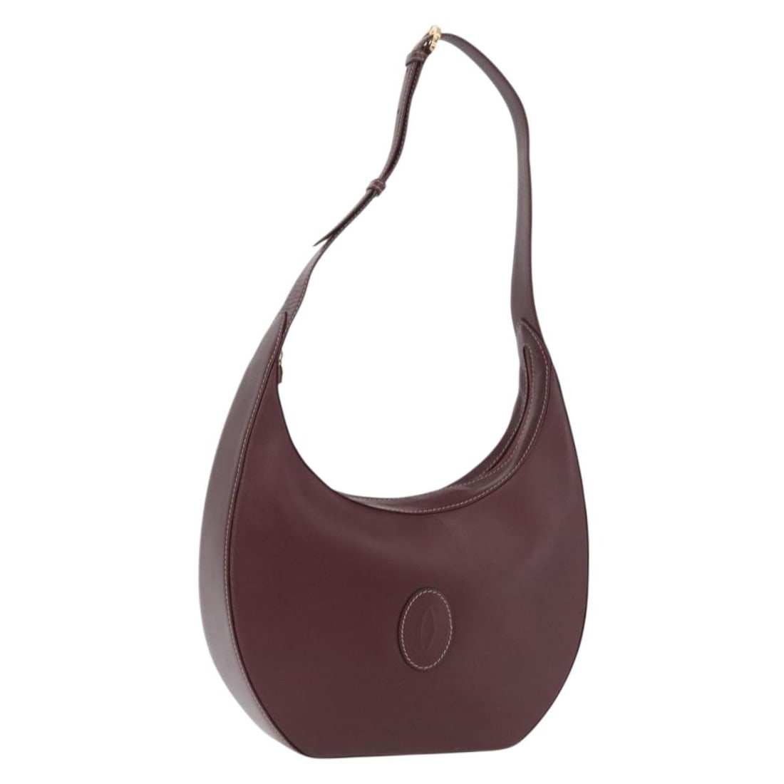 Cartier Must Line Bordeaux Leather Shoulder Bag Gold Accents: Cartier Must Line Bordeaux Leather Shoulder Bag Gold Accents This Cartier Must Line shoulder bag features a bordeaux leather exterior accented with gold-tone details. Designed for women, it offers a c