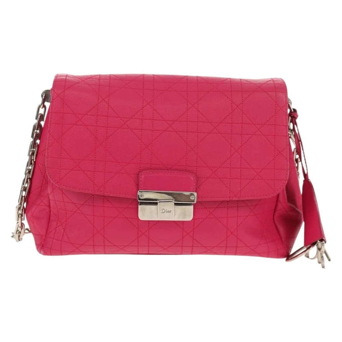 Christian Dior Lambskin Long Chain Shoulder Bag Miss Dior: Christian Dior Lambskin Long Chain Shoulder Bag Miss Dior This pre-owned Christian Dior Long Chain Miss Dior shoulder bag features the signature Cannage quilt design crafted in pink lambskin leather. 