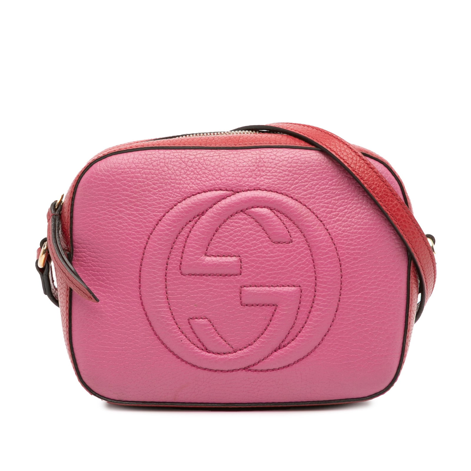 Gucci Small Bicolor Leather Soho Disco Crossbody Bag Pink: Gucci Small Bicolor Leather Soho Disco Crossbody Bag Pink This Gucci Small Bicolor Leather Soho Disco Crossbody bag is a stylish and functional accessory crafted from high-quality leather. It features