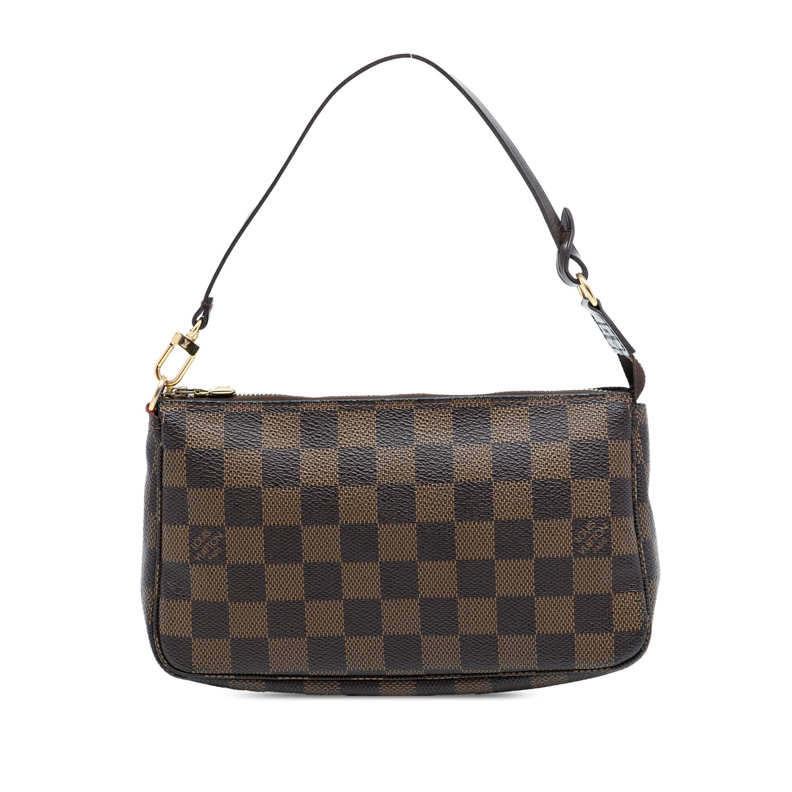 Louis Vuitton brown Damier Ebene canvas Pochette Accessoires bag: Louis Vuitton brown Damier Ebene canvas Pochette Accessoires bag This Louis Vuitton Damier Ebene Pochette Accessoires features a brown damier ebene canvas body, a flat leather strap, and a top zip clo