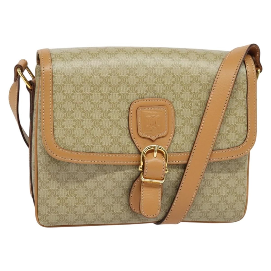 CELINE Beige Gold Macadam Canvas Shoulder Bag Authentic 139137 (1 of 18)