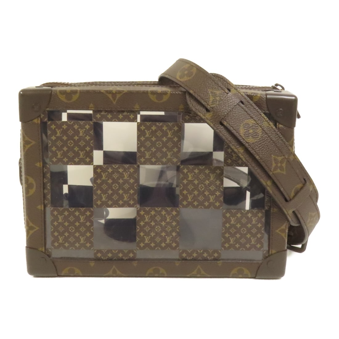 Louis Vuitton Chess Soft Trunk Brown Monogram PVC Mens Shoulder Bag M20871: Louis Vuitton Chess Soft Trunk Brown Monogram PVC Mens Shoulder Bag M20871 This Louis Vuitton Chess Soft Trunk shoulder bag features a classic brown monogram PVC coated canvas design. Crafted in Franc