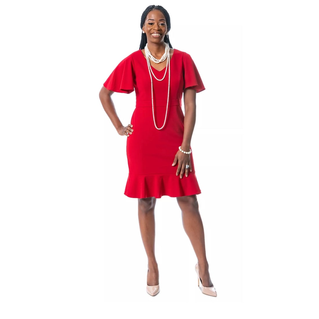 KASPER Red Flutter-Sleeve V-Neck Sheath Dress Women's M (1 of 4)