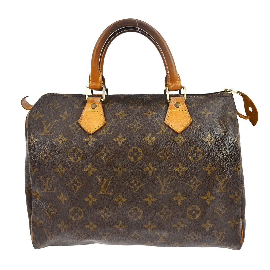 Louis Vuitton Speedy 30 Monogram Canvas Satchel Handbag M41526: Louis Vuitton Speedy 30 Monogram Canvas Satchel Handbag M41526 This Louis Vuitton Speedy 30 handbag features the iconic monogram canvas design with beige double leather handles. The bag is styled as a
