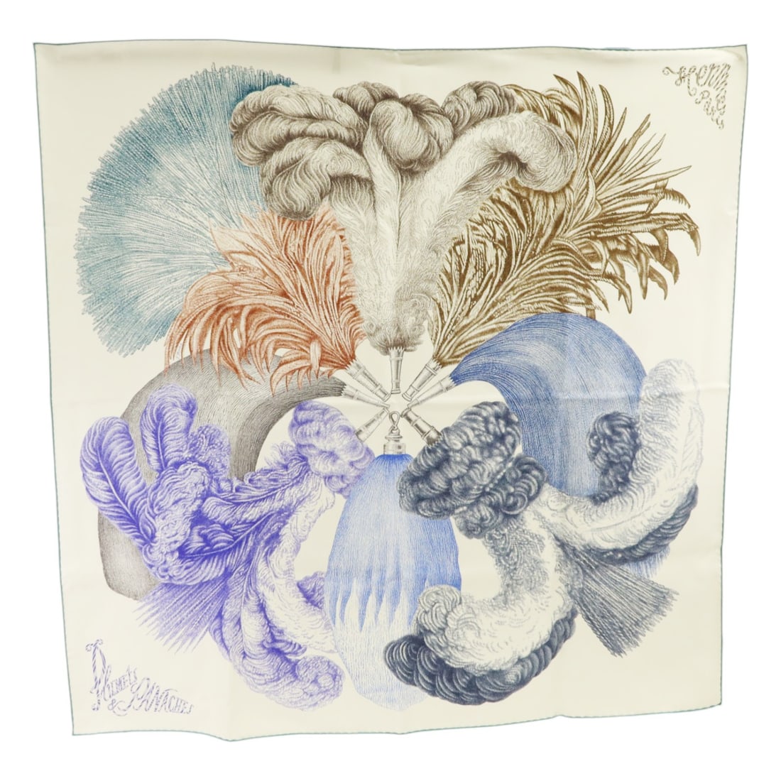 Hermes Carre Wsh 90 Silk Twill Women's Scarf in Multicolor White Blue: Hermes Carre Wsh 90 Silk Twill Women's Scarf in Multicolor White Blue This Hermes Carre Wsh 90 twill scarf is crafted from silk and features a white, blue, and multicolor design. Made in France, it is