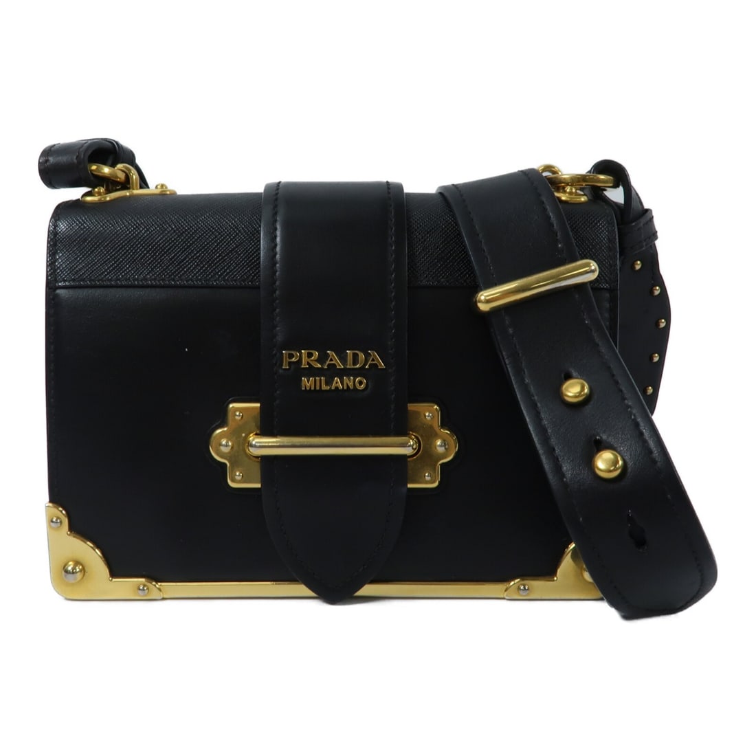Prada Cahier Black Calfskin Leather Shoulder Bag with Gold Hardware (1 of 14)
