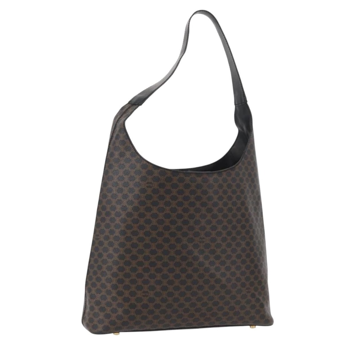 Celine Macadam Black PVC Canvas Shoulder Bag with Gold Accents and Dust Bag: Celine Macadam Black PVC Canvas Shoulder Bag with Gold Accents and Dust Bag This CELINE Macadam Canvas shoulder bag features a classic black and gold color combination with PVC leather and Macadam can