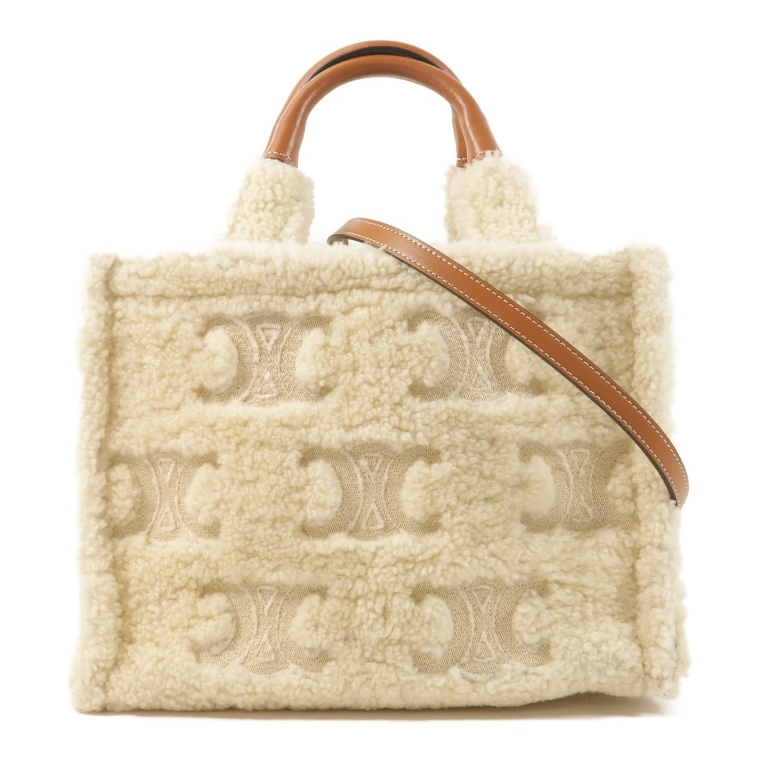 CELINE Small Cabas Thais Wool and Calfskin 2-Way Shoulder Bag with Gold Hardware: CELINE Small Cabas Thais Wool and Calfskin 2-Way Shoulder Bag with Gold Hardware This CELINE Small Cabas Thais 2-Way Shoulder Bag features a combination of calfskin leather and wool in a natural white